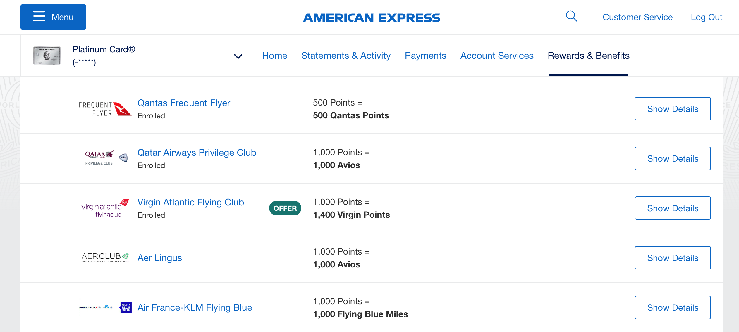 Image showing some transfer partners from American Express